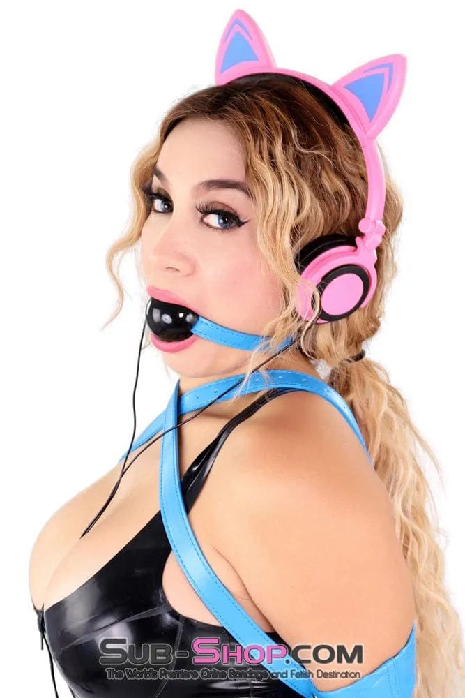 1617DL      Black Rubber Ballgag on Tantric Blue Strap