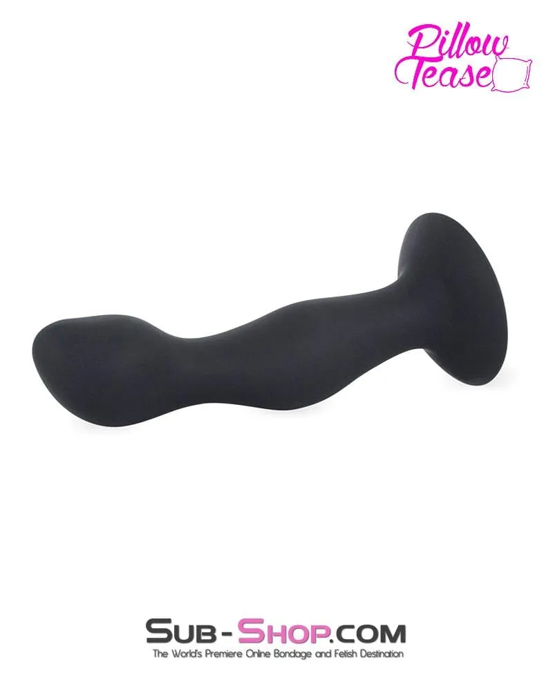 3437M      7” Black Silicone Dildo Plug with Rolling Vibro Balls Inside