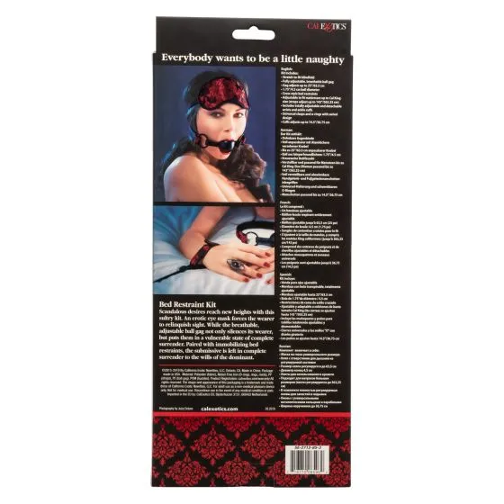 CalExotics Scandal Bed Restraint Kit includes Under The Bed Restraint   Blindfold   Breathable Ball Gag   Wrist Handcuffs   Ankle Restraints