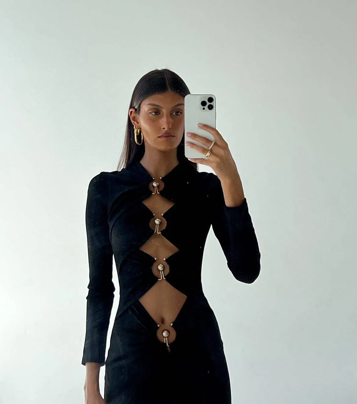 Christopher Esber - Ruched Black Column Long Sleeve Dress