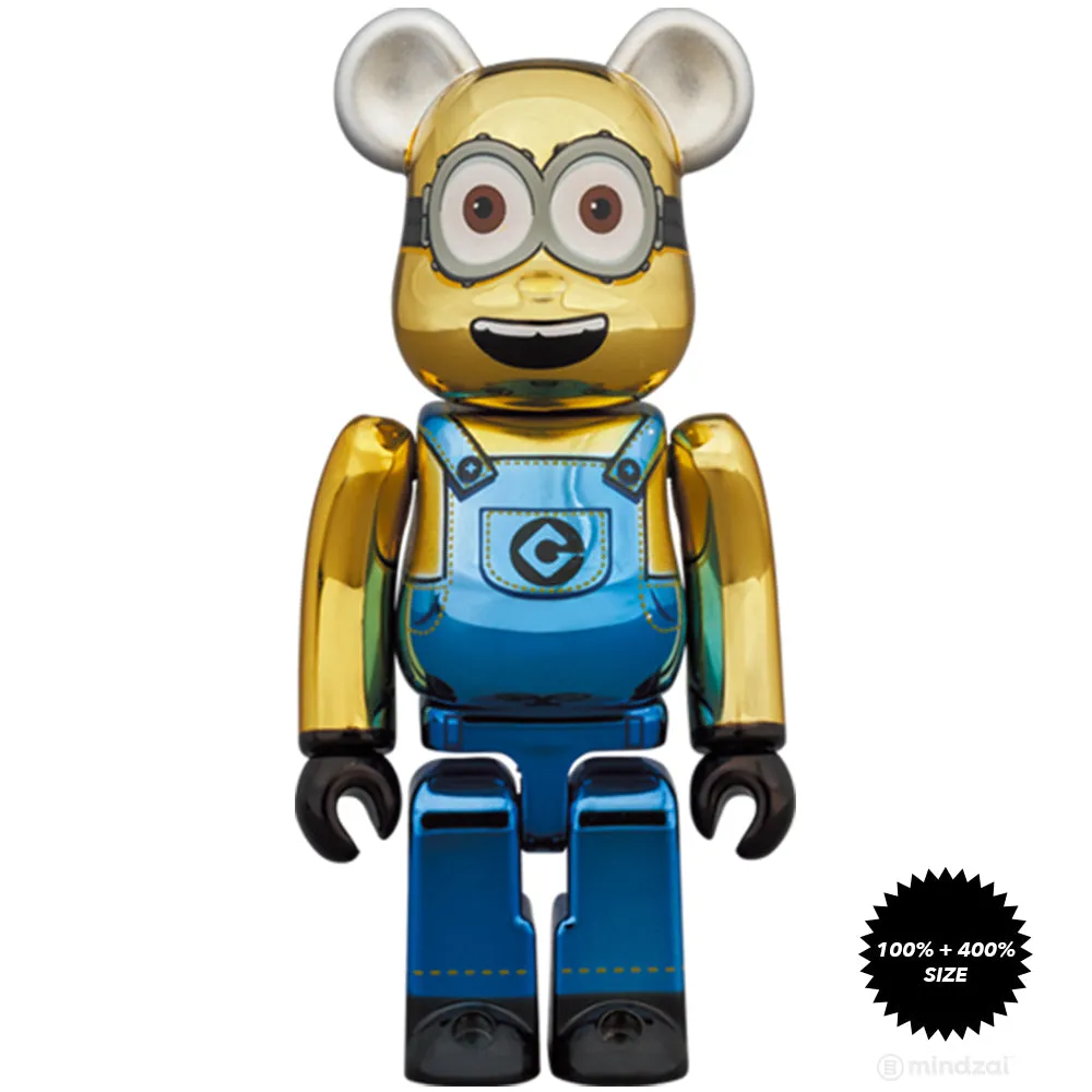 Dave Minion (Chrome Ver.) 100%   400% Bearbrick Set by Medicom Toy