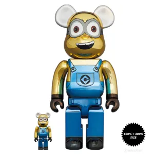 Dave Minion (Chrome Ver.) 100%   400% Bearbrick Set by Medicom Toy