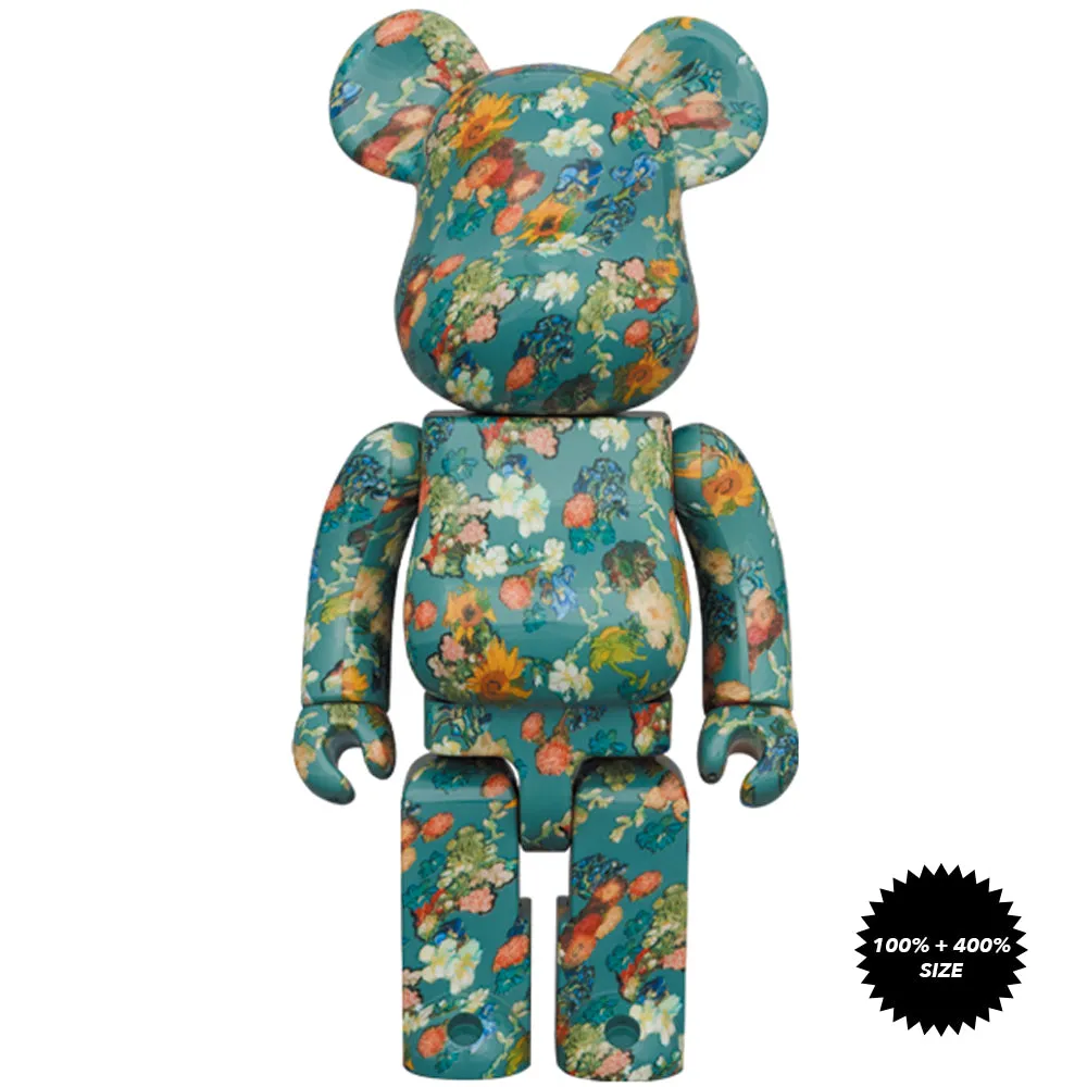 Floral Pattern 50th Anniversary of the Van Gogh Museum 100%   400% Bearbrick Set by Medicom Toy