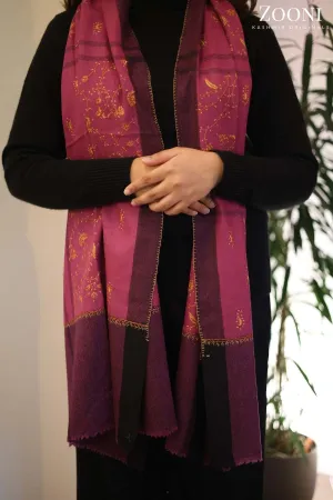 Hand Embroidered Dual Shade Kashmiri Jaal Stole/Wrap - Mauve Pink