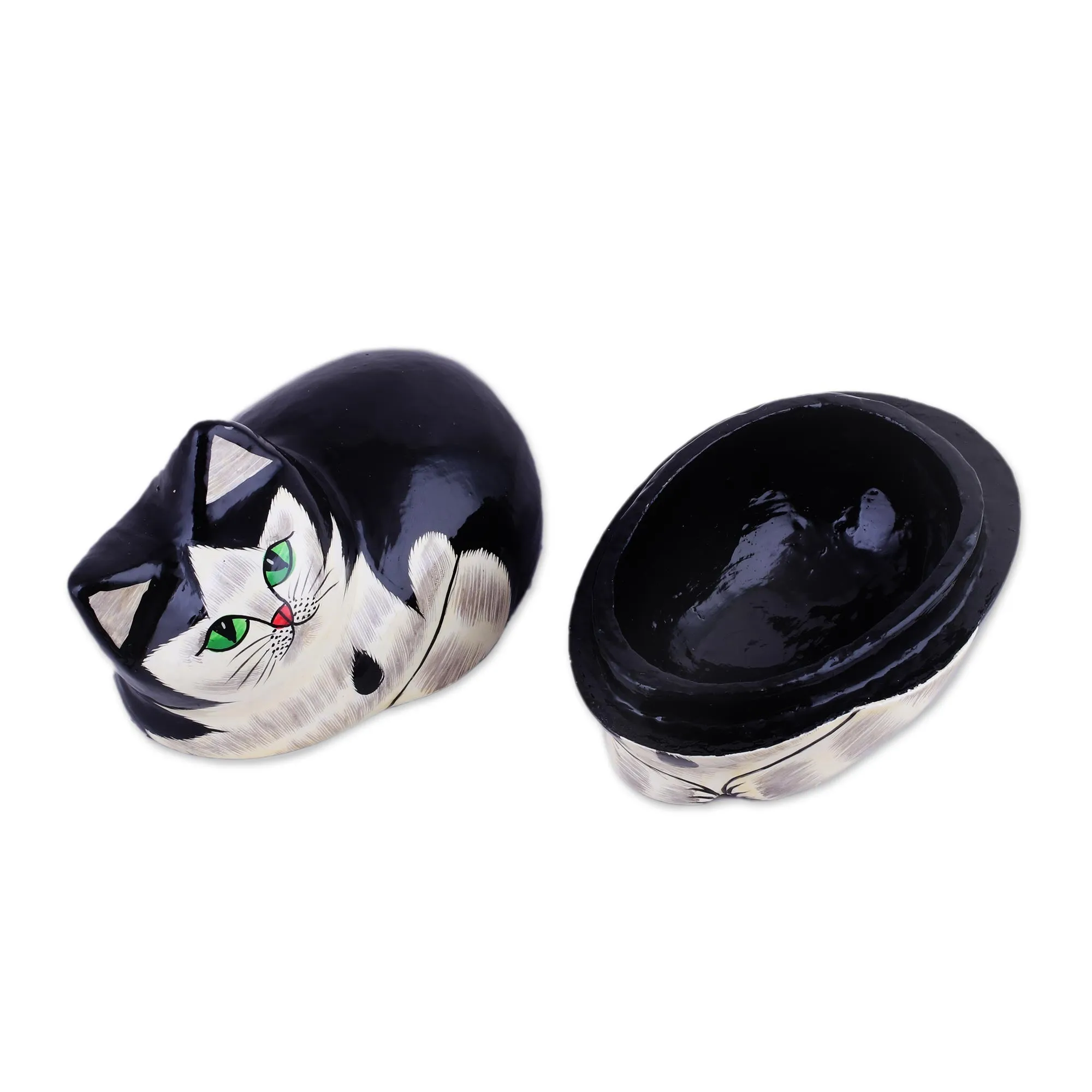 Hand-Painted Papier Mache Cat Decorative Box from India - Majestic Cat | NOVICA