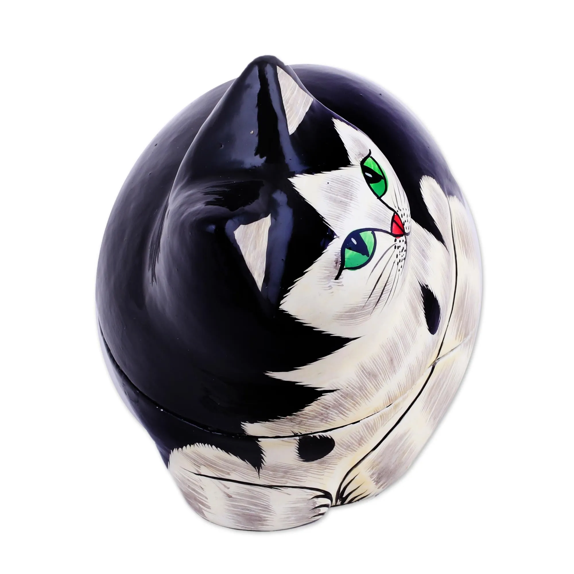 Hand-Painted Papier Mache Cat Decorative Box from India - Majestic Cat | NOVICA
