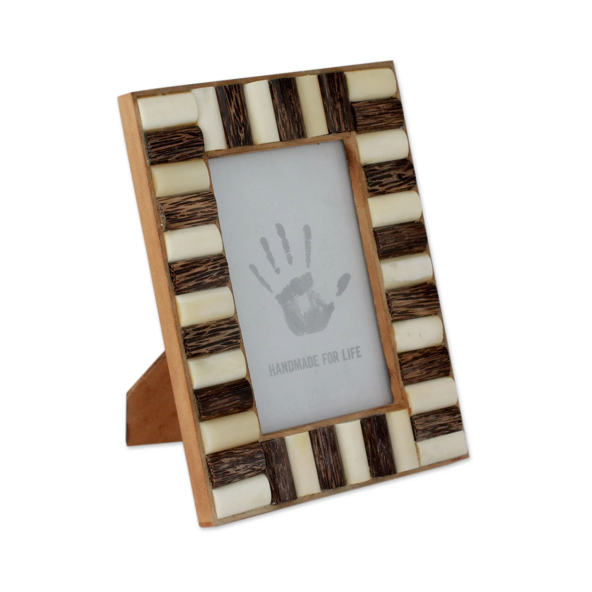 Handcrafted Teak and Bone Photo Frame from India (4x6) - Forest Appeal | NOVICA