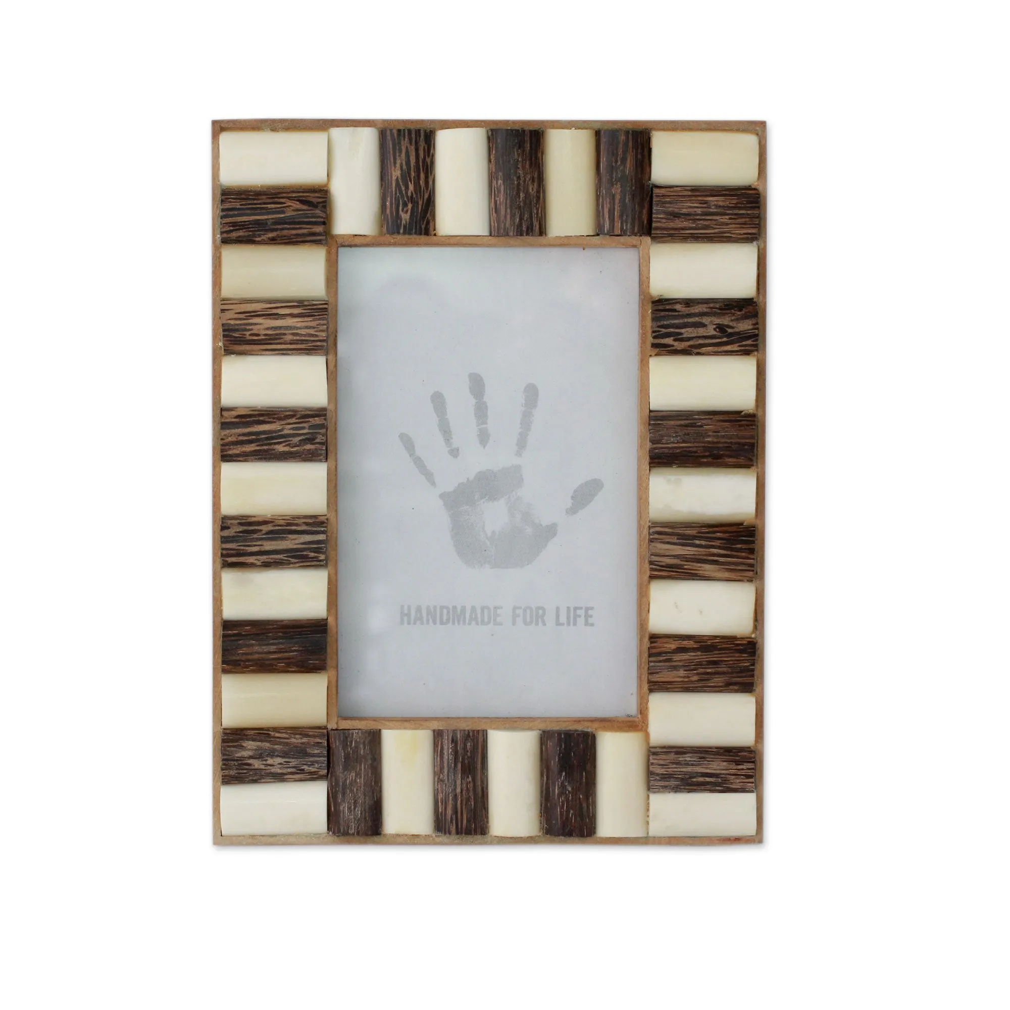 Handcrafted Teak and Bone Photo Frame from India (4x6) - Forest Appeal | NOVICA