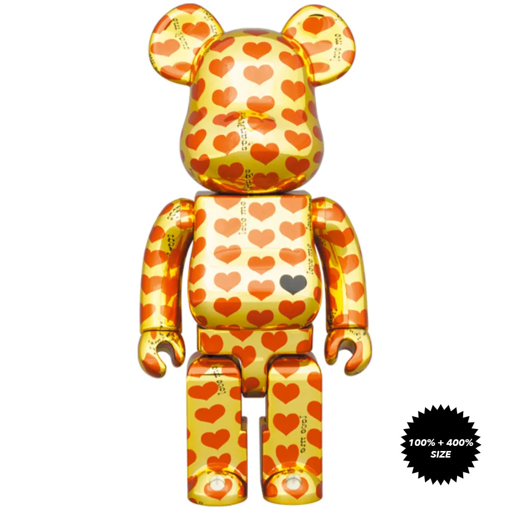 Hide Gold Heart 100%   400% Bearbrick Set by Medicom Toy