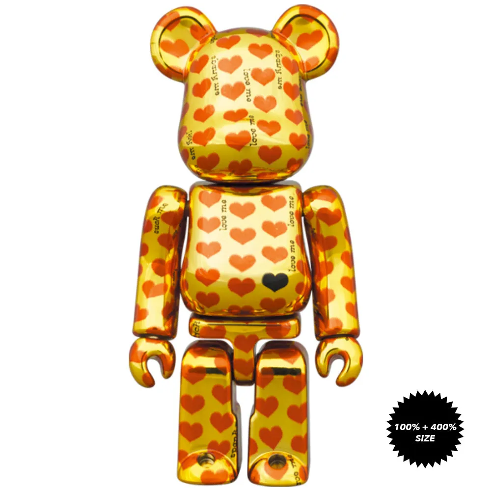 Hide Gold Heart 100%   400% Bearbrick Set by Medicom Toy