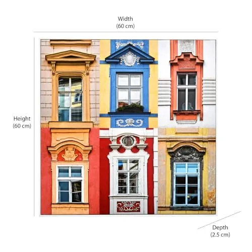 @home by Nilkamal Windows of Prague Canvas Wall Painting |Ideal for Living Room, Bedroom, Office, Hotel and Restaurants |60 x 60 cm| Multicolour