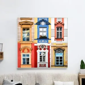 @home by Nilkamal Windows of Prague Canvas Wall Painting |Ideal for Living Room, Bedroom, Office, Hotel and Restaurants |60 x 60 cm| Multicolour