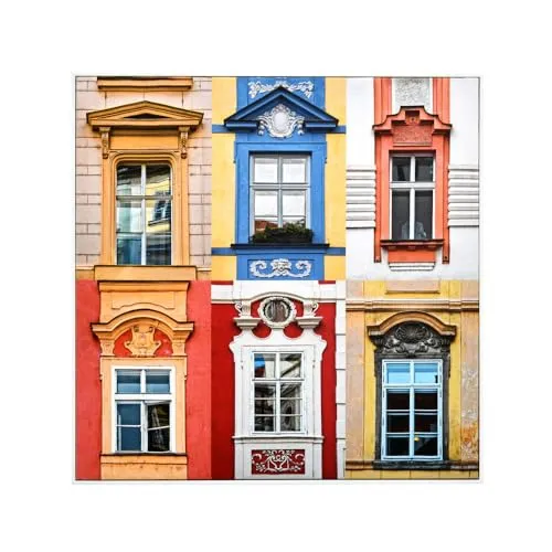 @home by Nilkamal Windows of Prague Canvas Wall Painting |Ideal for Living Room, Bedroom, Office, Hotel and Restaurants |60 x 60 cm| Multicolour