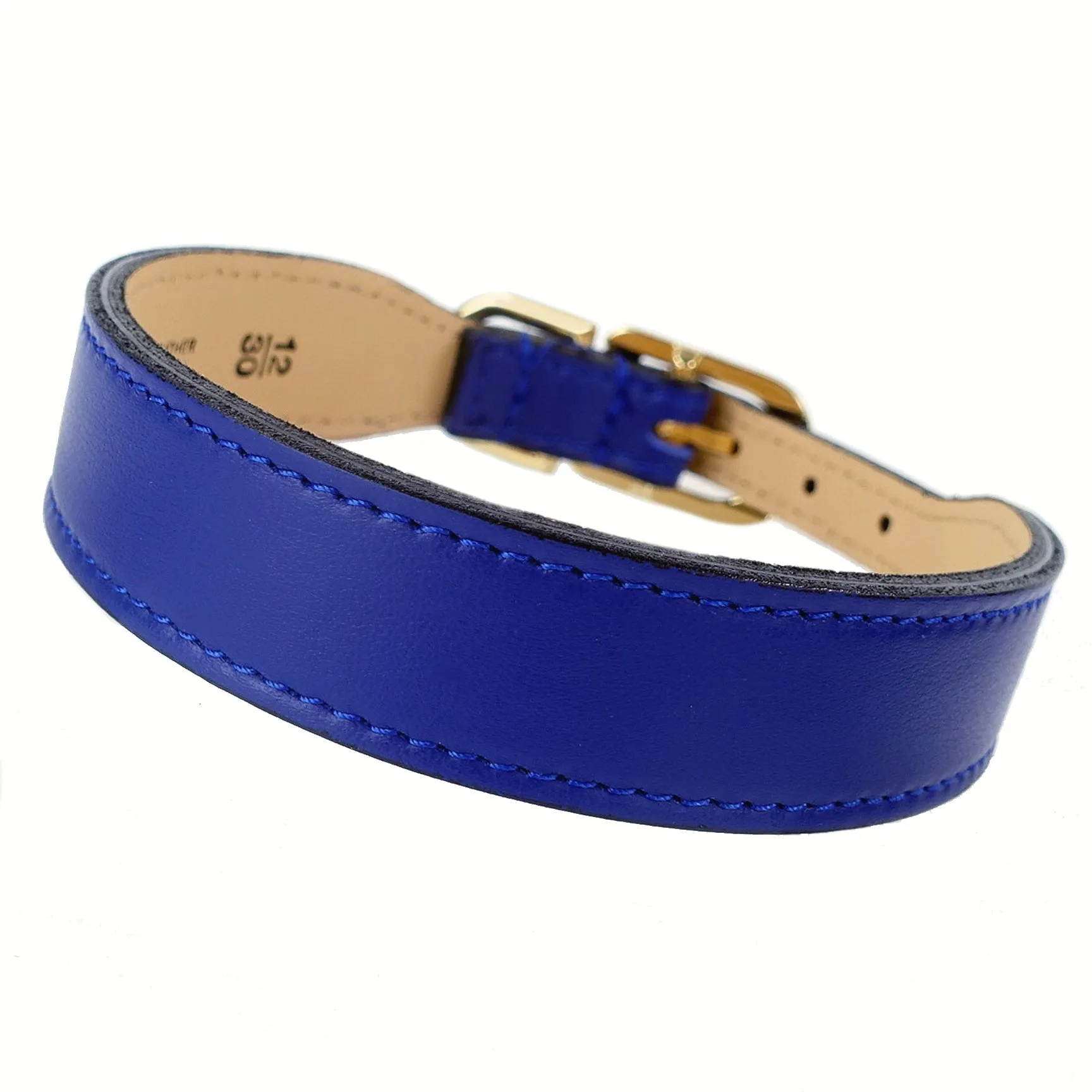 Italian Cobalt Blue Leather Dog Collar in Gold