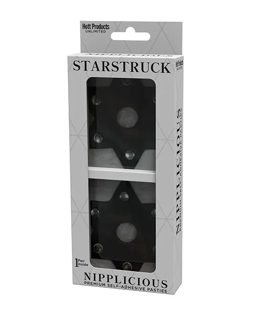 Nipplicious Starstruck  Leather Pasties W/studs & Nipple Hole - Black