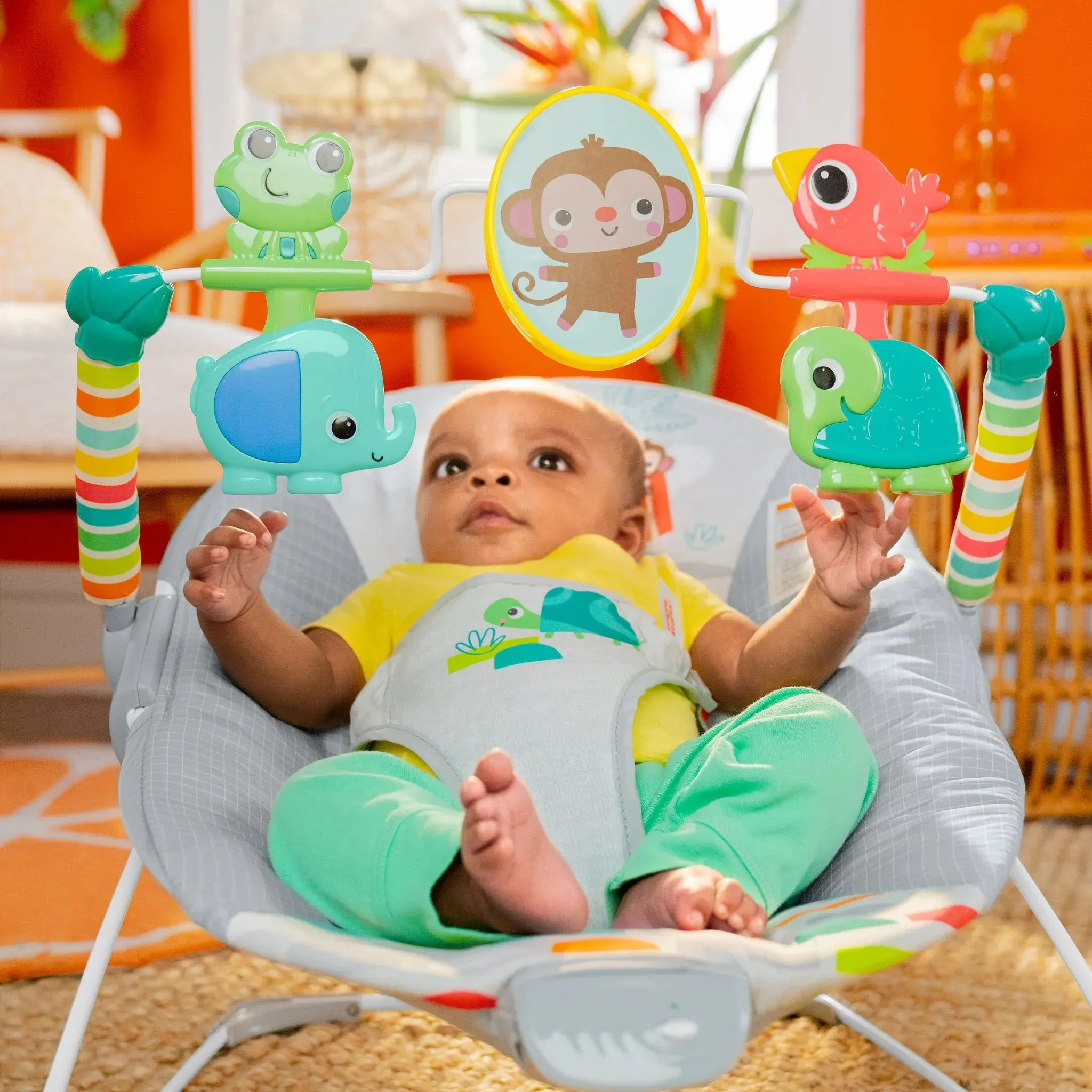 Playful Paradise Vibrating Baby Bouncer with Toys (See Description)