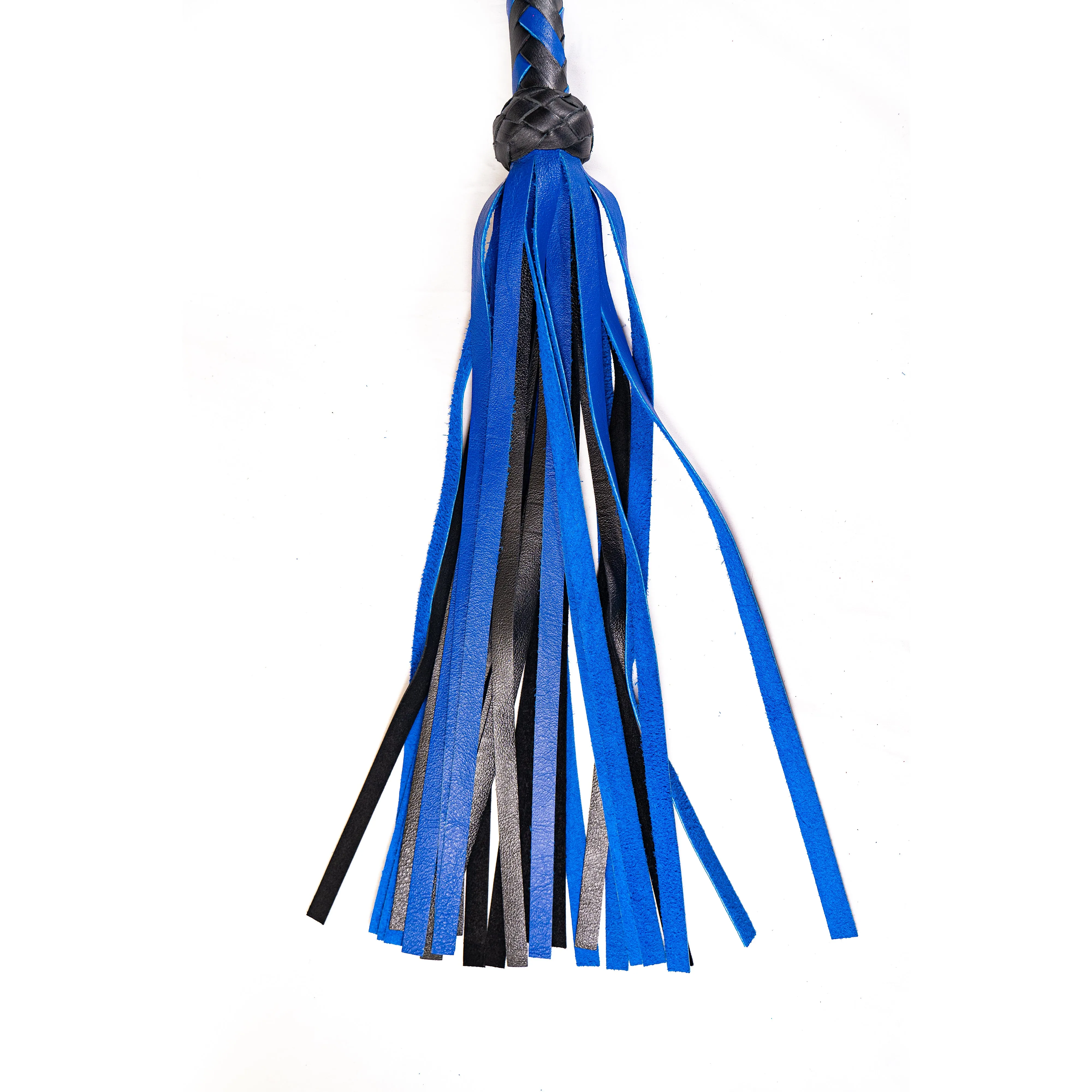 Rapture Leather Deertan Cowhide Flogger in Blue & Black