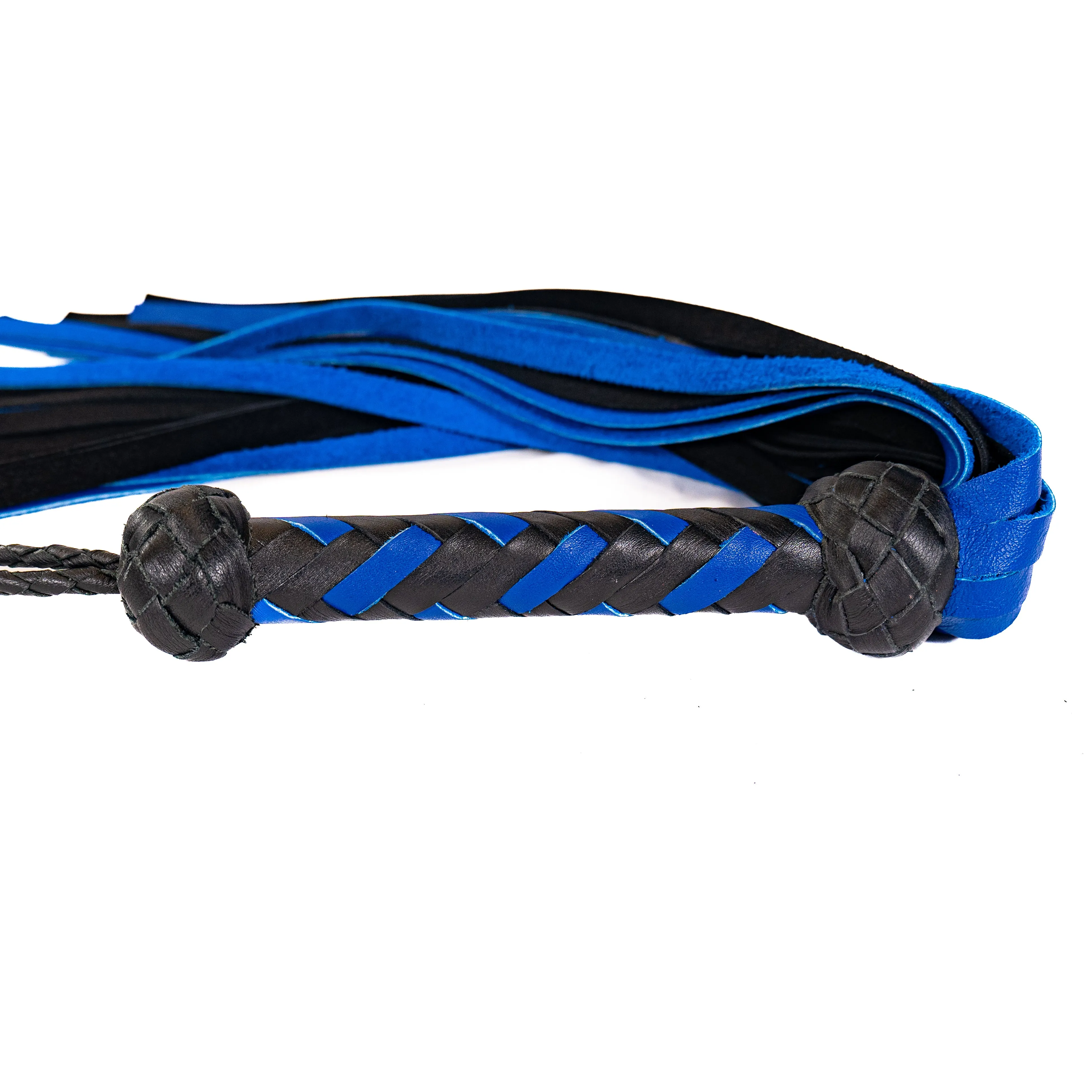 Rapture Leather Deertan Cowhide Flogger in Blue & Black