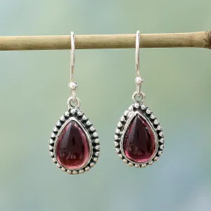 Sterling Silver and Garnet Drop Shape Dangle Earrings - Radiant Dewdrops | NOVICA