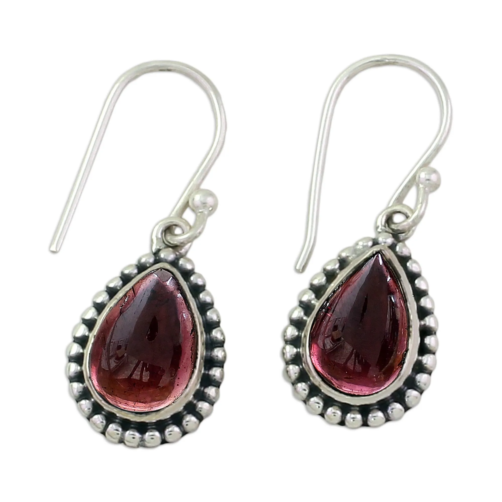 Sterling Silver and Garnet Drop Shape Dangle Earrings - Radiant Dewdrops | NOVICA
