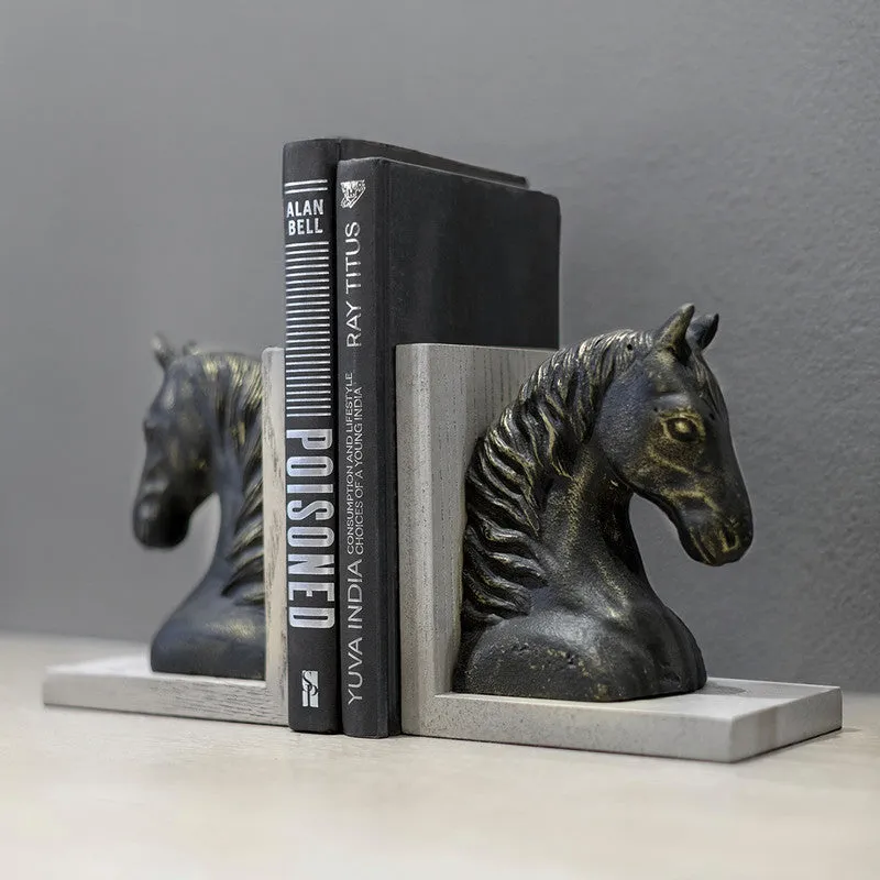 Wooden Raven Bookend | Horse Design | Black